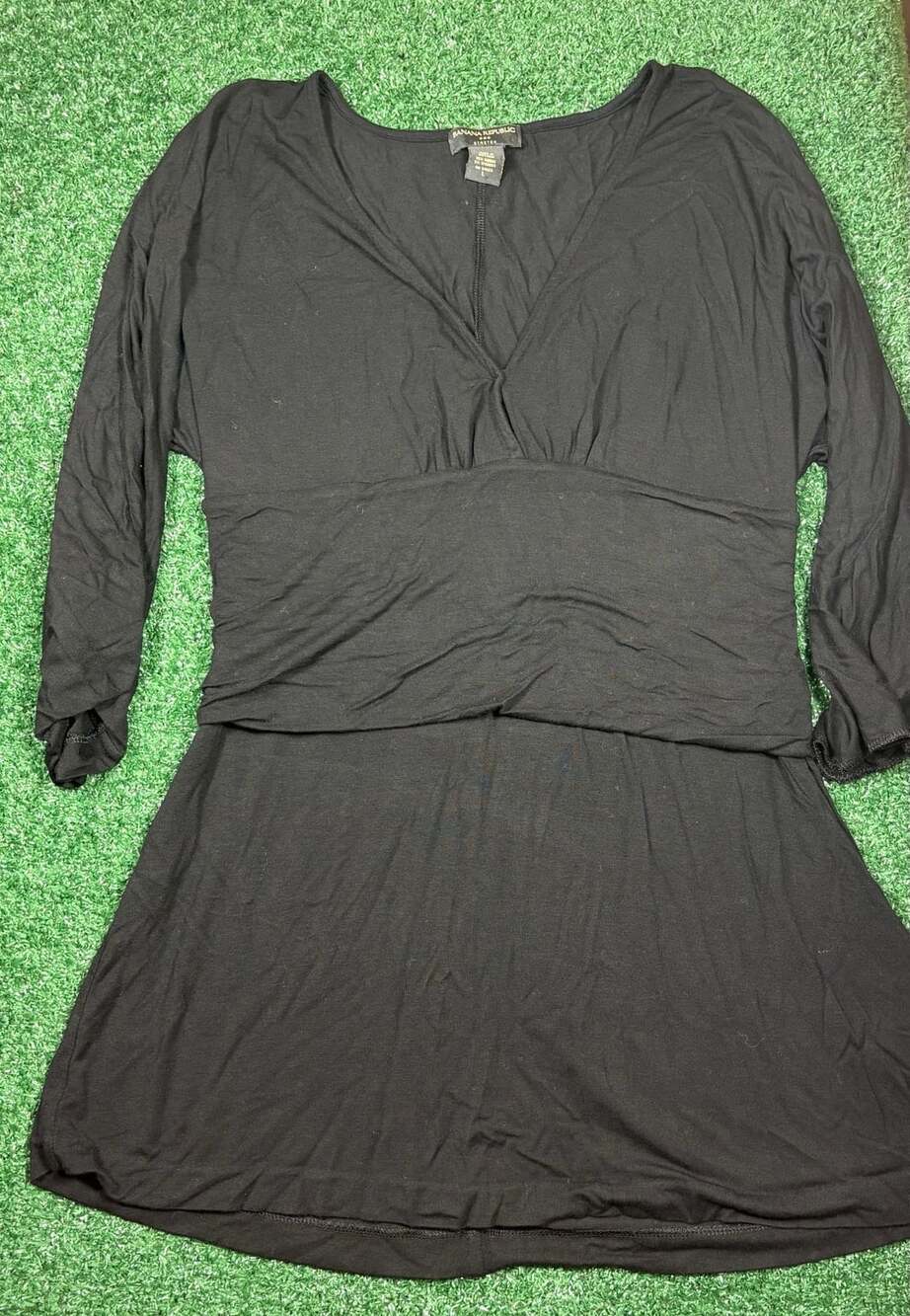 Banana Republic Dress Size L Black V-Neck Long Sleeve Stretch